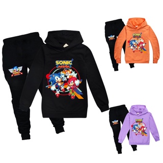 Sonic el erizo niños otoño ropa de manga larga con capucha niño sudadera con capucha niña niños de algodón ropa de los niños Tops conjuntos