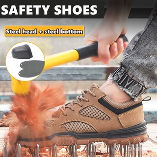Zapatos de seguridad/botines Anti-aplastamiento Anti-piercing zapatillas de deporte ligero transpirable zapatos de protección de los hombres zapatos de senderismo cabeza de acero + fondo de acero mG7U