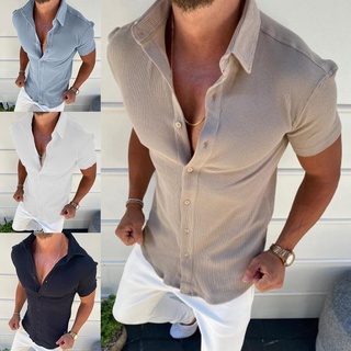 camisa de los hombres de manga corta todo-partido de color sólido de los hombres de verano casual tops para la vida diaria (1)