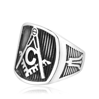 Retro hombres AG anillo masónico plata Color 316L anillo de acero inoxidable Hip Hop Steam Punk fiesta iglesia anillo de creencia cumpleaños