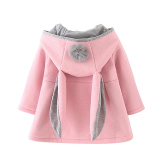 Petersburg invierno bebé niñas manga larga abrigo conejo oreja con capucha Casual pompón chaquetas (5)