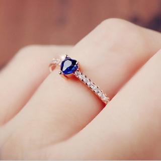 Anillo chapado en oro De 18k en forma De corazón anillo De zafiro Azul Diamante anillo (5)