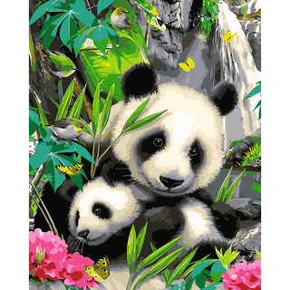 dos pandas diy pintura por número pintado a mano para colorear dibujo al óleo