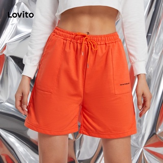 Lovito Shorts Deportivo Casual Letras Cordón (Negro / naranja)