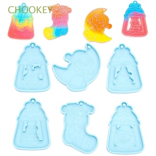 CHOOKEY Pendant Keychain Molds Santa Claus Jewelry Making Tool Christmas Keychain Mold Candy Chocolate Elk Christmas Tree Snowman Cake Tools Clay Mold Silicone Moulds