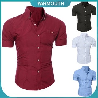 yar_camisa de solapa color sólido para hombre con botones y manga corta (1)