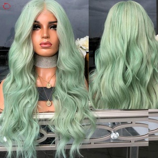 peluca larga y rizada verde menta sintética ondulado cabello resistente al calor peluca