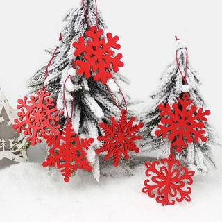 6 unids/pack de madera rojo copos de nieve colgantes de navidad adornos para decoraciones de fiesta árbol de navidad (7)