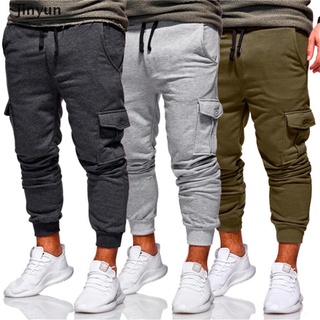 jinyun hombres joggers pantalones de chándal mediados cintura pantalones bolsillos sólido jogger pantalones streetwear.