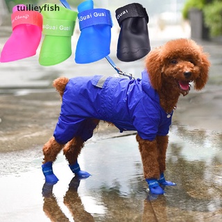 Tuilieyfish 4pcs Impermeable Goma Lluvia Caminar Zapatos Botas Para Pequeñas Mascotas Grandes Cachorro Perro S/M/L CO