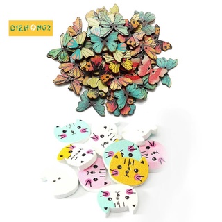 150 piezas de 2 agujeros de madera botón de costura Scrapbooking DIY Craft, 50Pcs mezcla mariposa y 100Pcs colorido Animal gato