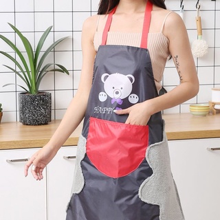 Delantal de cocina para mujer con toalla de mano bolsillos lindo oso colgante cuello impermeable manchas delantales para cocinar hornear (5)