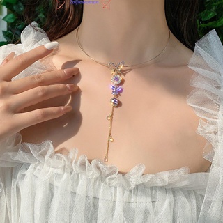 Collar De cadena Zaijie para mujer gargantilla a la Moda púrpura Cristal redondo De Metal Flor colgante De mariposa De Cristal Gota