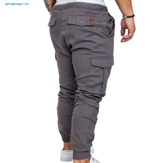 ygy_ hombres casual color sólido bolsillos cintura cordón tobillo atado flaco cargo pantalones (4)