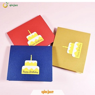 Qinjue fiesta de cumpleaños tarjeta de cumpleaños papel tarjetas de felicitación feliz cumpleaños invitaciones 3D pastel postales DIY con sobre Pop Up/Multicolor