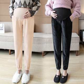 Las mujeres embarazadas pantalones otoño e invierno chenilla pana ancho pantalones de pierna son delgados, usando polainas y pantalones casuales sueltos