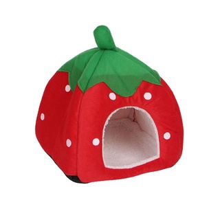 ST Cute Strawberry Pet Bed Dog Cat Kitten Puppy Cave Kennel House with Mat Foldable (6)