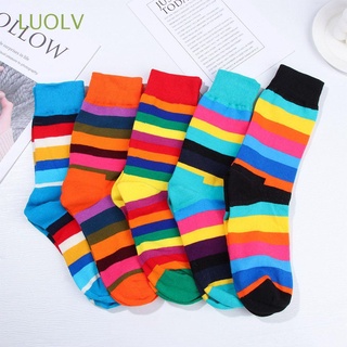 luolv caliente peinado algodón colorido invierno calcetines de los hombres calcetines de moda casual divertido color raya