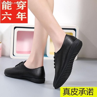 [Real Cuero de vacuno + suela de tendón de carne] estilo cordones zapatos blancos cómodos antideslizante zapatos planos de cuero suave suela suave solo zapatos de las mujeres
