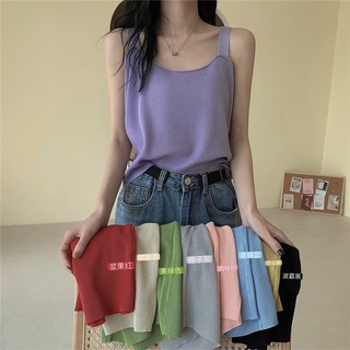 [High quality] 👗 in Stock] Chic Show Thin New Knitted Sleeveless Suspender Bottomed Vest Women's Korean Version Super Show Thin Vest