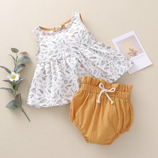 babyya recién nacido bebé niñas estampado floral tops+ cordones sólido pantalones cortos conjuntos (1)