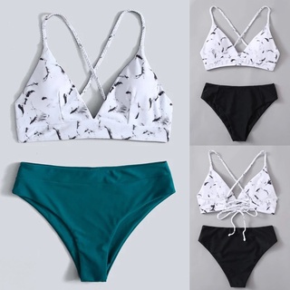 *DMGO*=Women Floral Random Print Bikini Set Push-Up Swimsuit Beachwear Padded Swimwear