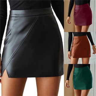 Faldas De cuero PU De moda otoño-invierno para mujer con Cintura Alta E Irregular (1)