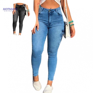 hotmay Skin-Touch Denim Pantalones Cremallera Puño Señora Skinny Jeans Tobillo-Longitud Streetwear