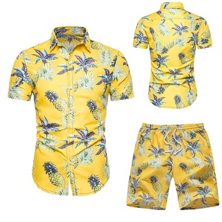 [Lansman] hombre verano ocio moda hawaiana camiseta de manga corta pantalones cortos conjunto