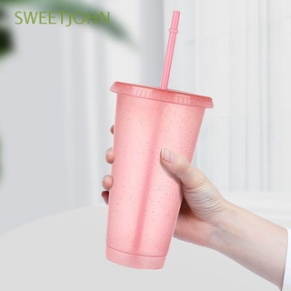 Sweetjohn - vaso de plástico (1 unidad, boca ancha, polvo, botella de agua, popote, regalo creativo, reutilizable, con pajitas, tapa personalizada para jóvenes, vaso de bebida fría, Multicolor)