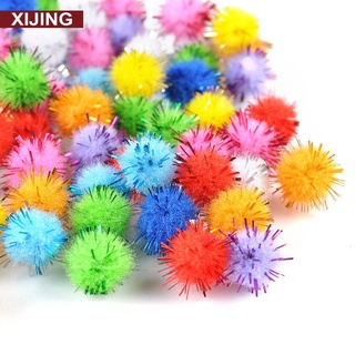 100 pzs Mini bolas de pompón con purpurina brillante/juguetes para mascotas/gatos