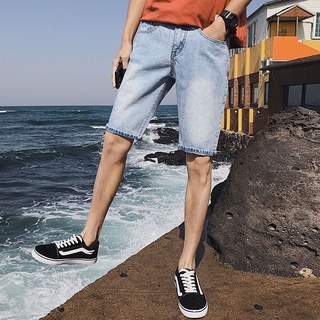 [personalización exclusiva] perforado pantalones cortos de mezclilla de los hombres sueltos rectos capris verano coreano luz versátil casual pantalones de los hombres pantalones