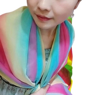 ovea 180x100cm mujer suave gasa grande chal degradado arco iris rayas cuello bufanda cabeza envoltura de pelo traje de baño cubrir bikini sarong (9)