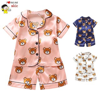[skic] tops unisex con estampado de oso de dibujos animados para bebés y niñas/ropa de dormir/pijamas