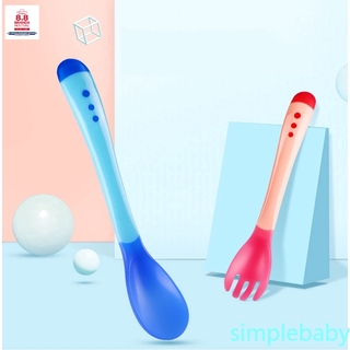 2 cucharas de alimentación para bebé, silicona, detección de calor, cambio de Color, 40 C