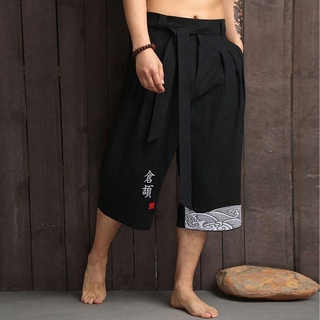 Kimono de alta calidad de los hombres estilo tradicional de verano Casual de longitud ancha pantalones de impresión personaje masculino Yukata recortado pantalones L-4XL (1)
