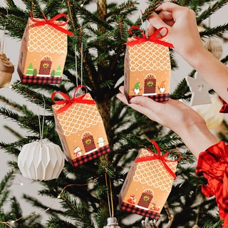 Jane 24 conjuntos de suministros de fiesta de caramelo bolsa de muñeco de nieve caja de galletas de navidad casa caja de cáñamo cuerda Santa Claus papel Kraft árbol de navidad colgante bolsas de galletas (6)
