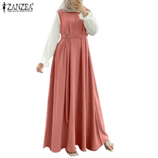 Zanzea mujer Big Swing Vintage llamarada manga elástica puño musulmán Maxi vestido