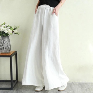 Mujer algodón y lino cintura alta gran tamaño suelto casual pantalones