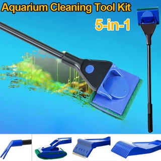 5 unids/set kit de limpieza de acuario red de peces rastrillo algas rascador tenedor esponja cepillo de vidrio acuático fishtank herramientas de limpieza