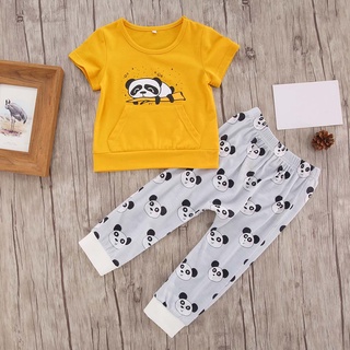 niños verano panda impresión conjuntos de ropa con manga corta t-shirt pantalones largos