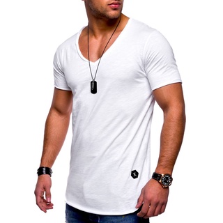 Fashion Summer Man Boys T-shirt V-neck Slim Short Sleeved Tee Daily Wear