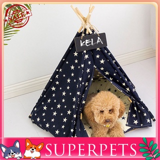 superpets Portable Pet Cat Dog Tent Star Pattern Foldable Nest Bed Hut House with Cushion