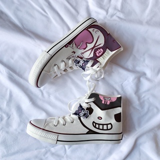 Zapatos de lona Kuromi suave hermana alta parte superior zapatos de lona mujer niña de dibujos animados blanco zapatos graffiti pintado a mano lindo zapatos de hadas
