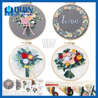 QU Handmade Diy 3D Embroidery Kit Water-soluble Plants Flowers Pattern European Style Handcraft Embroidery Material Bag