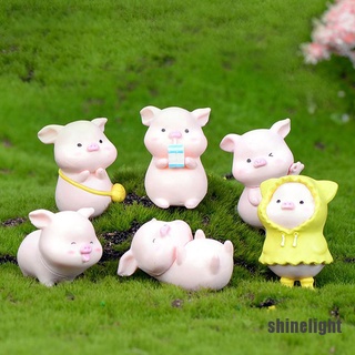 [Shinelight] resina Craft mini lindo cerdo estatuilla Animal musgo micro paisaje decoración del hogar