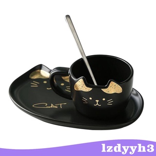 Youthtrip Creative - taza de café de cerámica con cuchara y platillo, para amantes de los gatos
