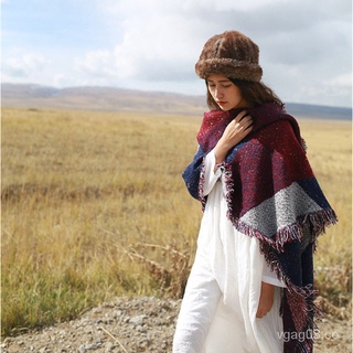 Bufanda para mujer Otoño e Invierno estilo étnico chal grueso tipo cachemir bufanda cálida Tibet Qinghai capa de viaje de doble uso