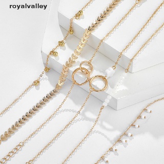 Royalvalley 6 Unids/Set Boho Pulsera Conjunto De Mujeres Borlas Hojas Cadenas Circulares Brazalete Joyería CO