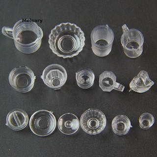 [Mei] 15 unids/Set Mini transparente tazas de bebida plato vajilla miniaturas MY584